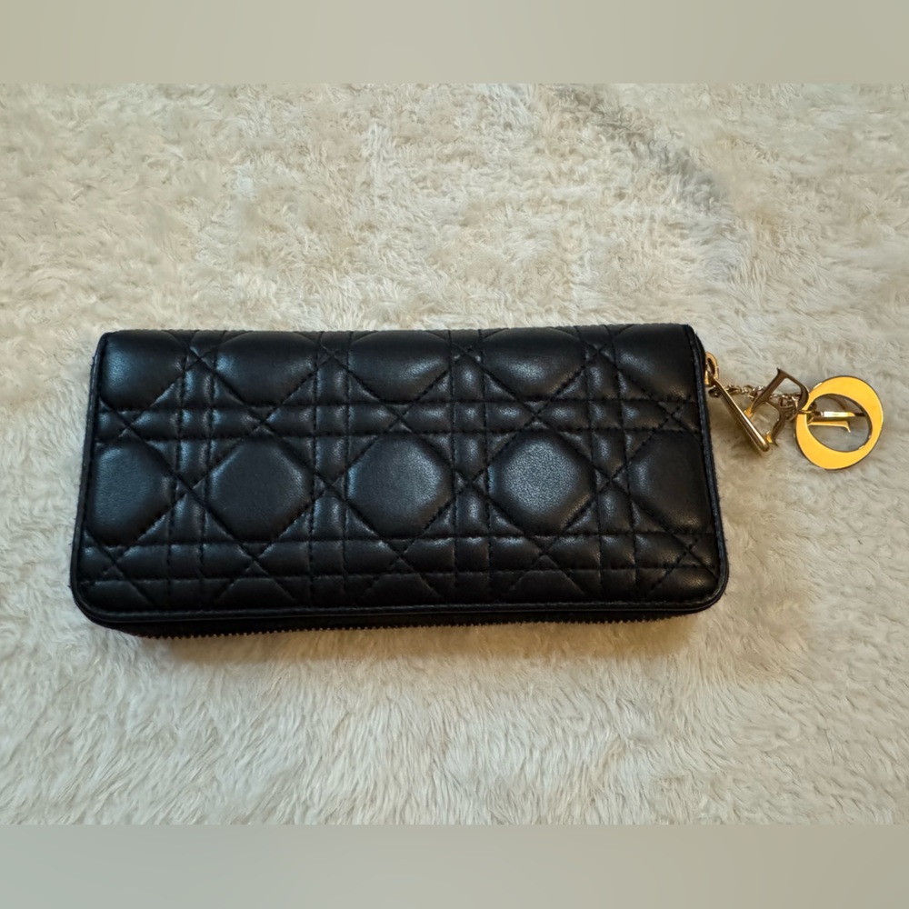 Dior Black Quilted Wallet with Gold Accent